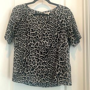 Joie 100% silk short sleeve blouse in black and white cheetah print